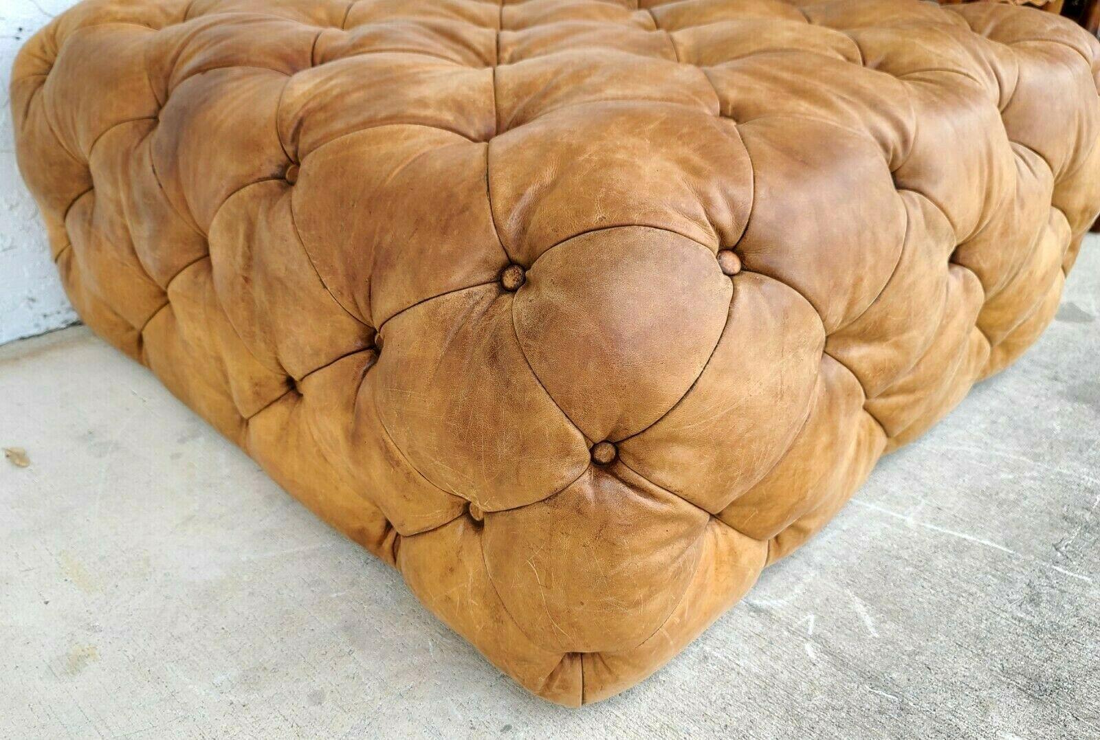 MCM Ralph Lauren Style Tufted Saddle Leather Ottoman Table Pouf 1