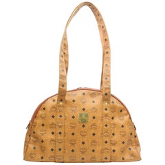 Used MCM Rare Large Cognac Visetos Dome Tote 870245 Brown Coated Canvas Shoulder Bag