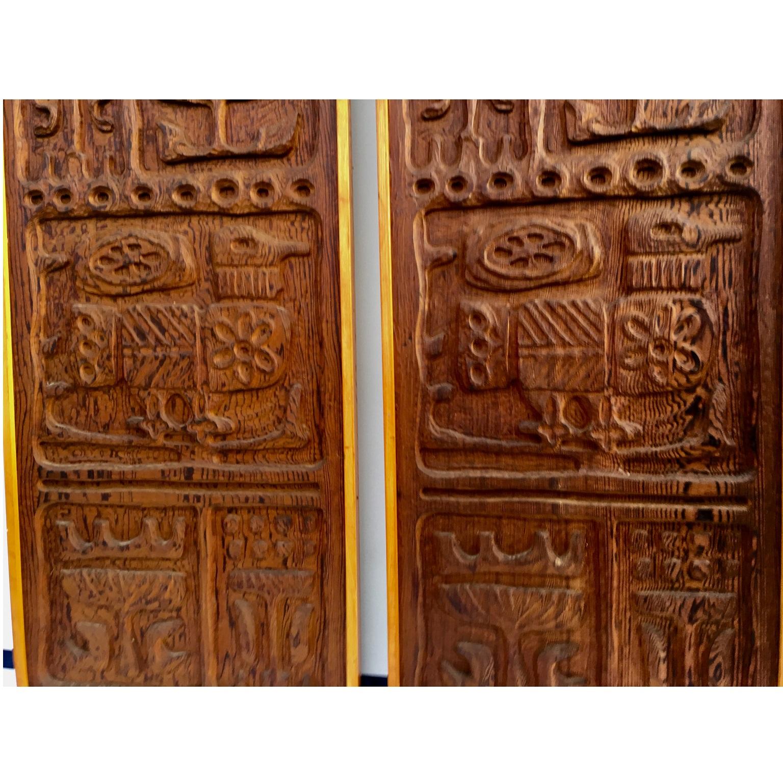 Mid-Century Modern Mcm Rare Pair of Evelyn Ackerman Wood Carved Panels for Panelcarve Evie’s Birds