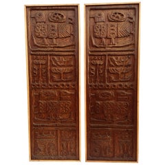 Mcm Rare Pair of Evelyn Ackerman Wood Carved Panels for Panelcarve Evie’s Birds