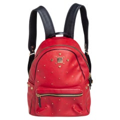 MCM Red Coated Canvas and Leather Stud Embellished Stark Backpack