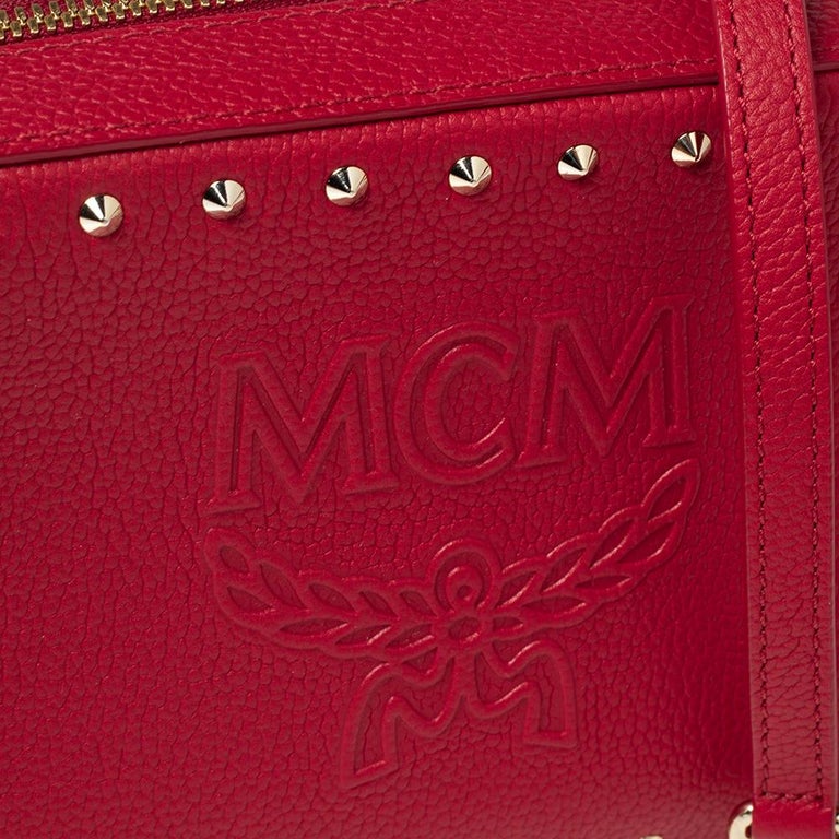 MCM Red Leather Chanswell Studded Camera Bag at 1stDibs