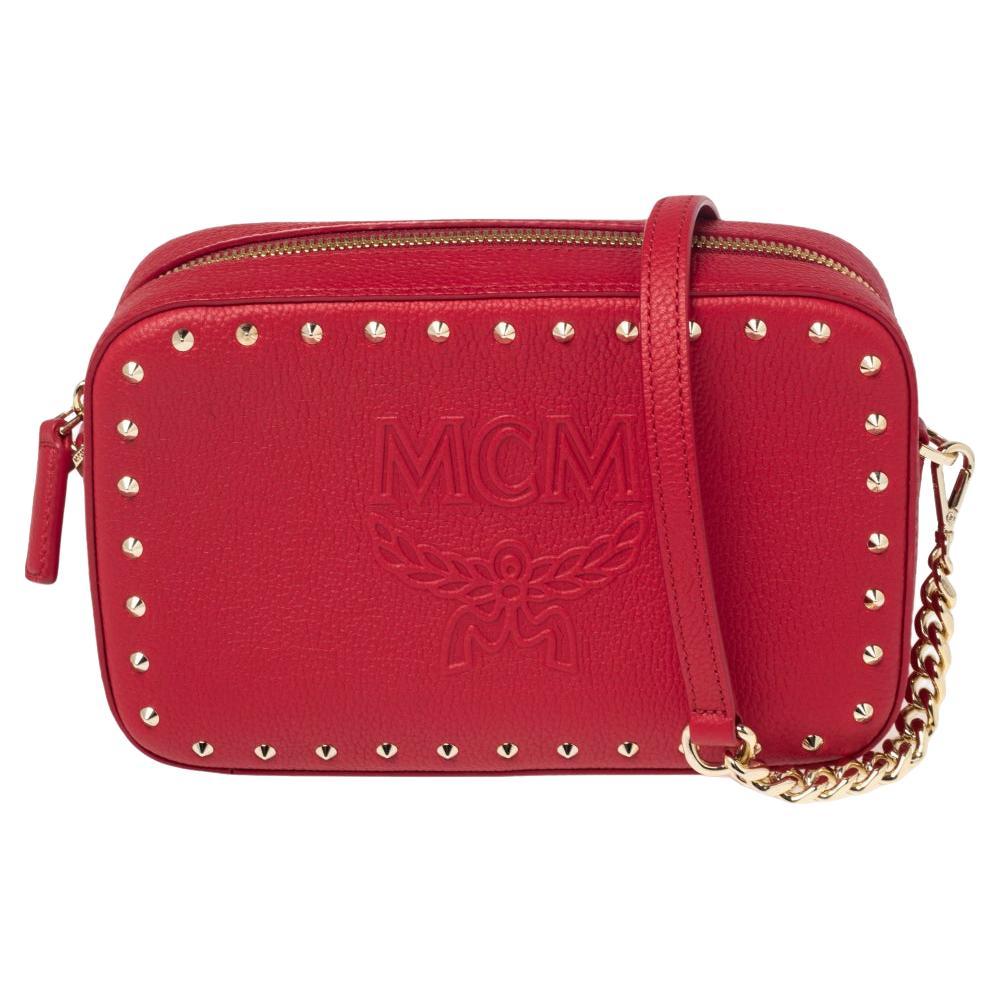 MCM Red Leather Chanswell Studded Camera Bag at 1stDibs | mcm camera bag, mcm  red crossbody bag