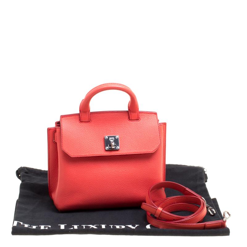 MCM Red Leather Small Milla Top Handle Bag 6