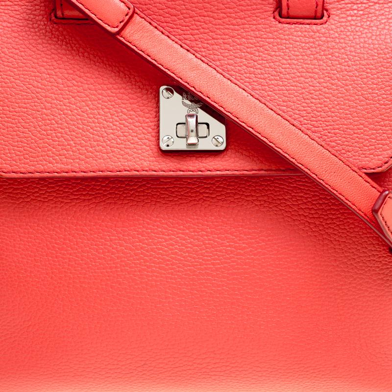 MCM Red Leather Small Milla Top Handle Bag 4