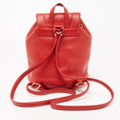 MCM Red Leather Studded Drawstring Backpack