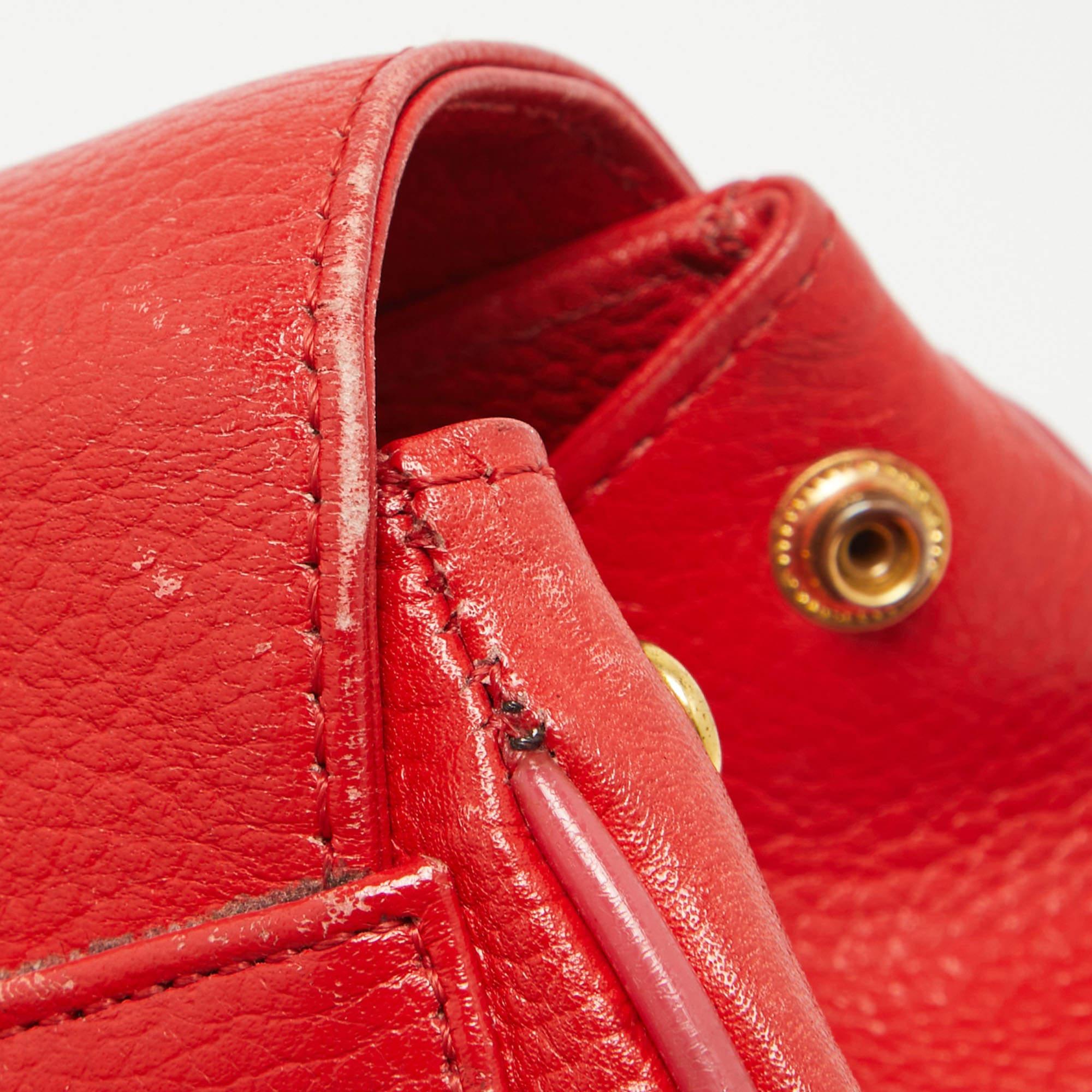 MCM Red Leather Studded Flap Backpack For Sale 3