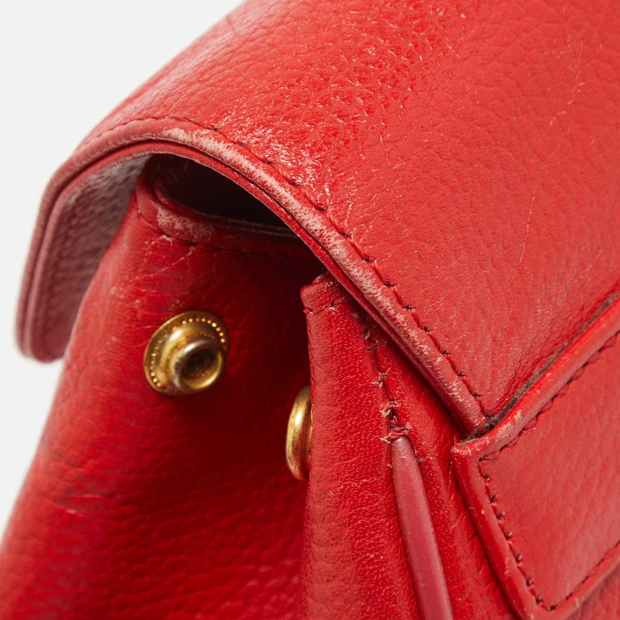 MCM Red Leather Studded Flap Backpack For Sale 4