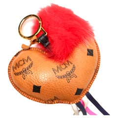 MCM Red Leather Studded Rooster Bag Charm