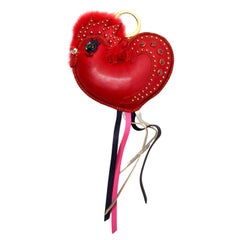 MCM Red Leather Studded Rooster Bag Charm