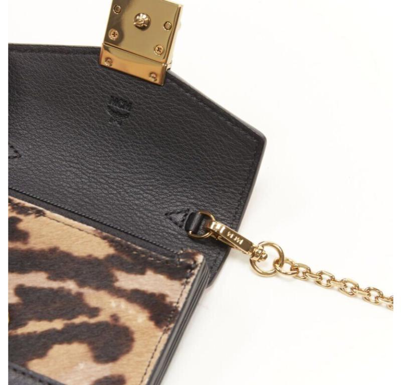 MCM red leopard gold studded flap cardholder micro crossbody chain bag For Sale 2