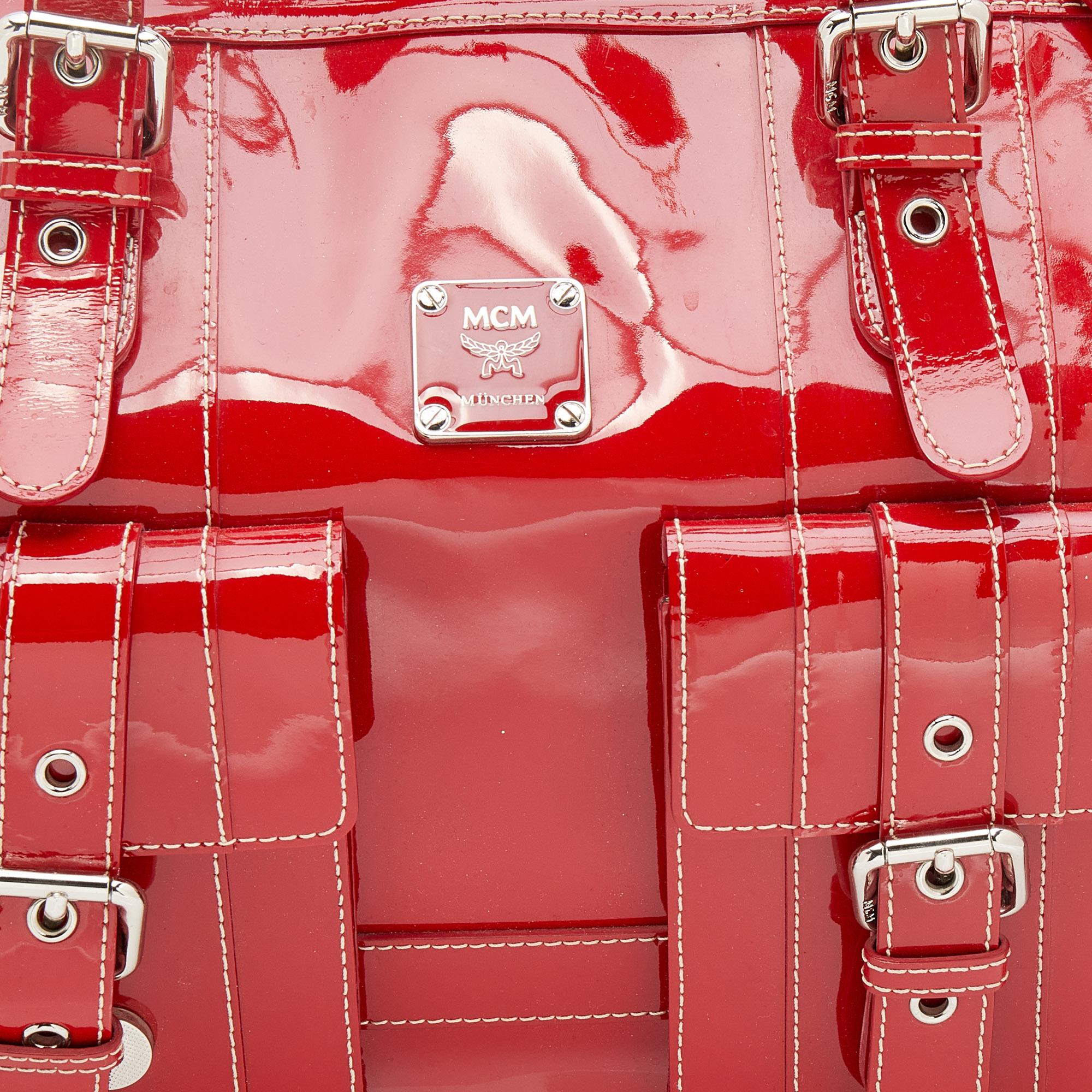 Women's MCM Red Patent Leather Duffle Bag