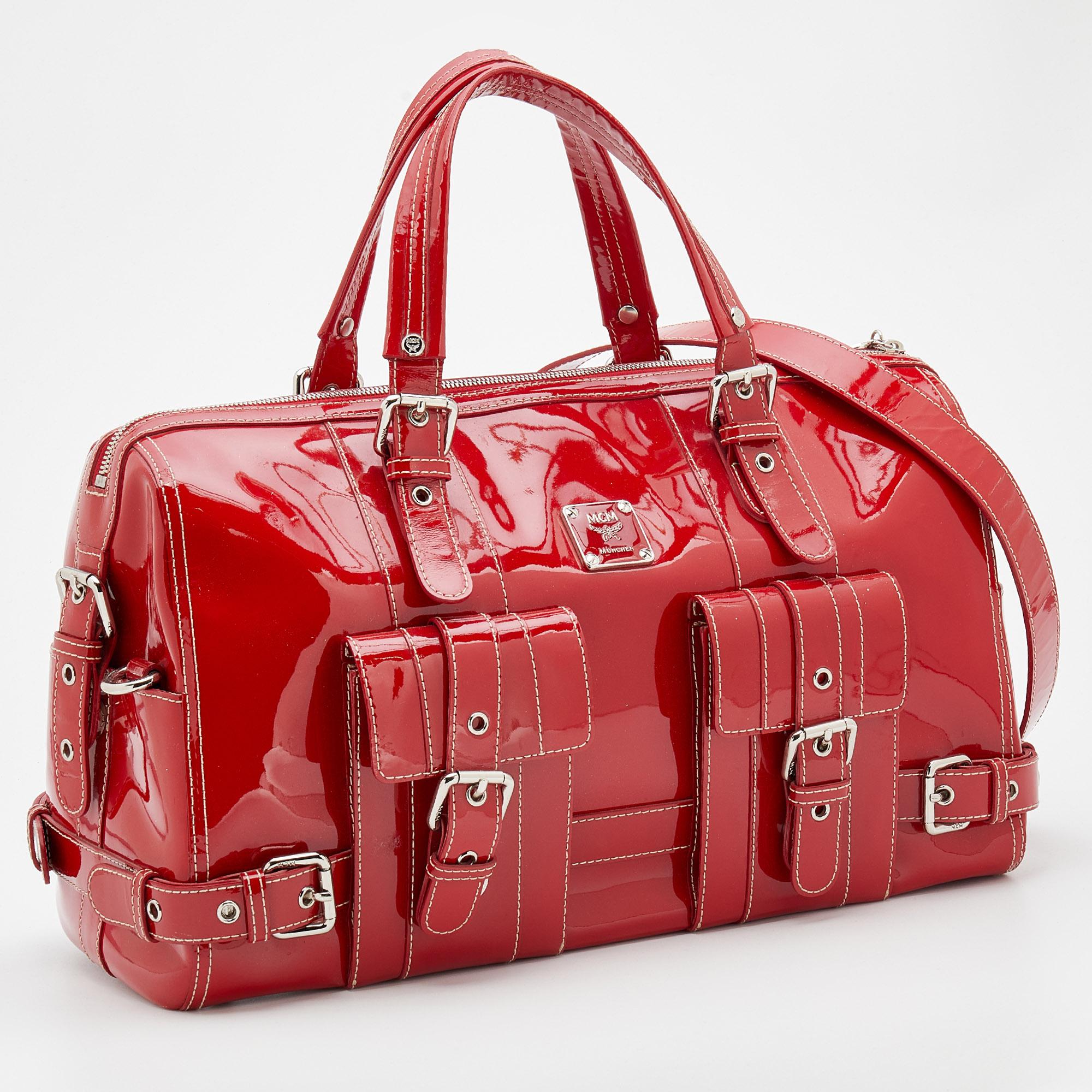 MCM Red Patent Leather Duffle Bag 1