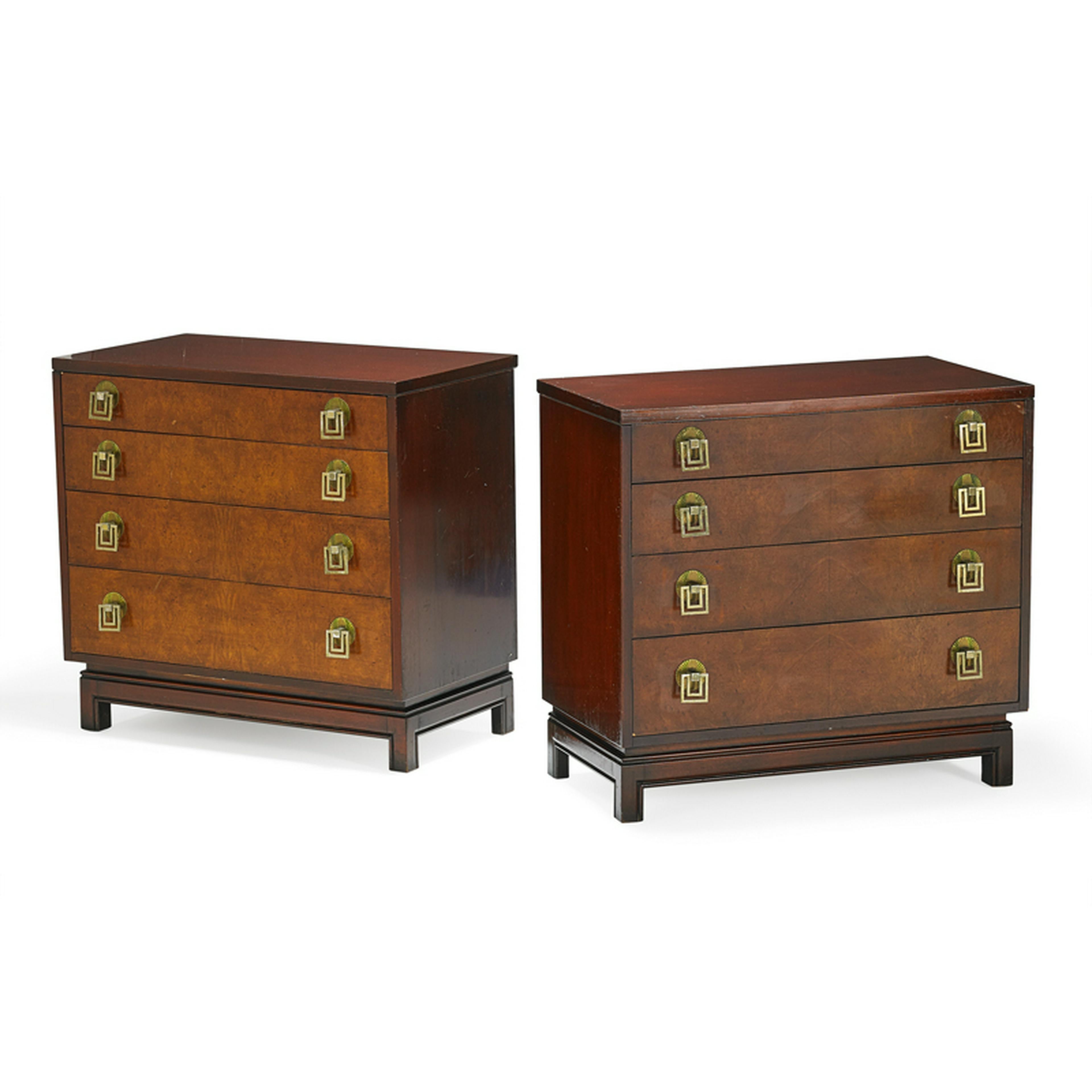 Pair of Linen White Lacquered Bachelor Chests Nightstands Dressers