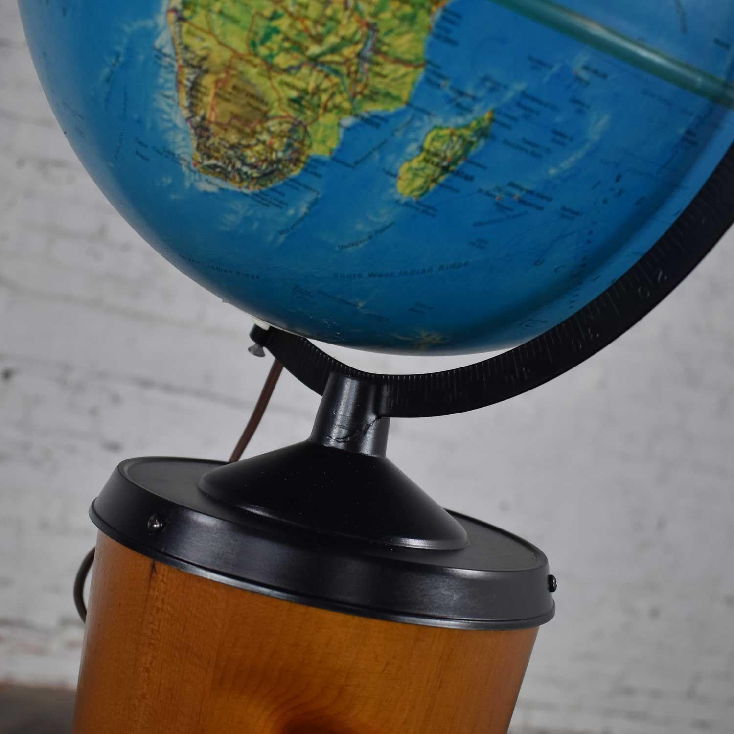 20th Century MCM Repogle World Horizon Series Lighted World Globe on Custom Pine Stand For Sale