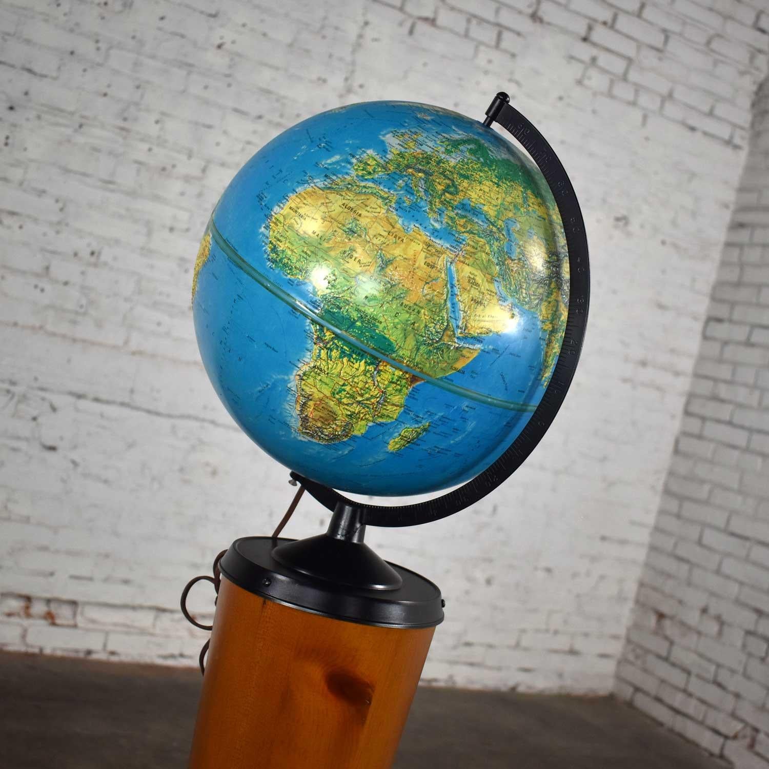 MCM Repogle World Horizon Series Lighted World Globe on Custom Pine Stand For Sale 1