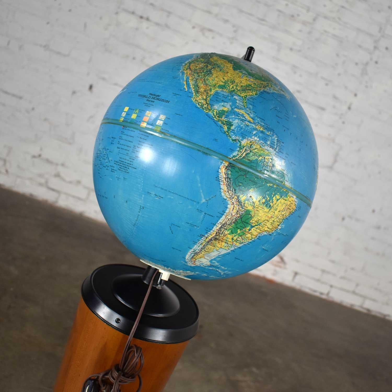 MCM Repogle World Horizon Series Lighted World Globe on Custom Pine Stand For Sale 5