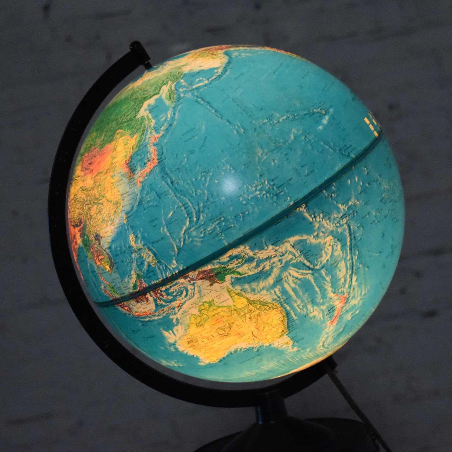 MCM Repogle World Horizon Series Lighted World Globe on Custom Pine Stand For Sale 7