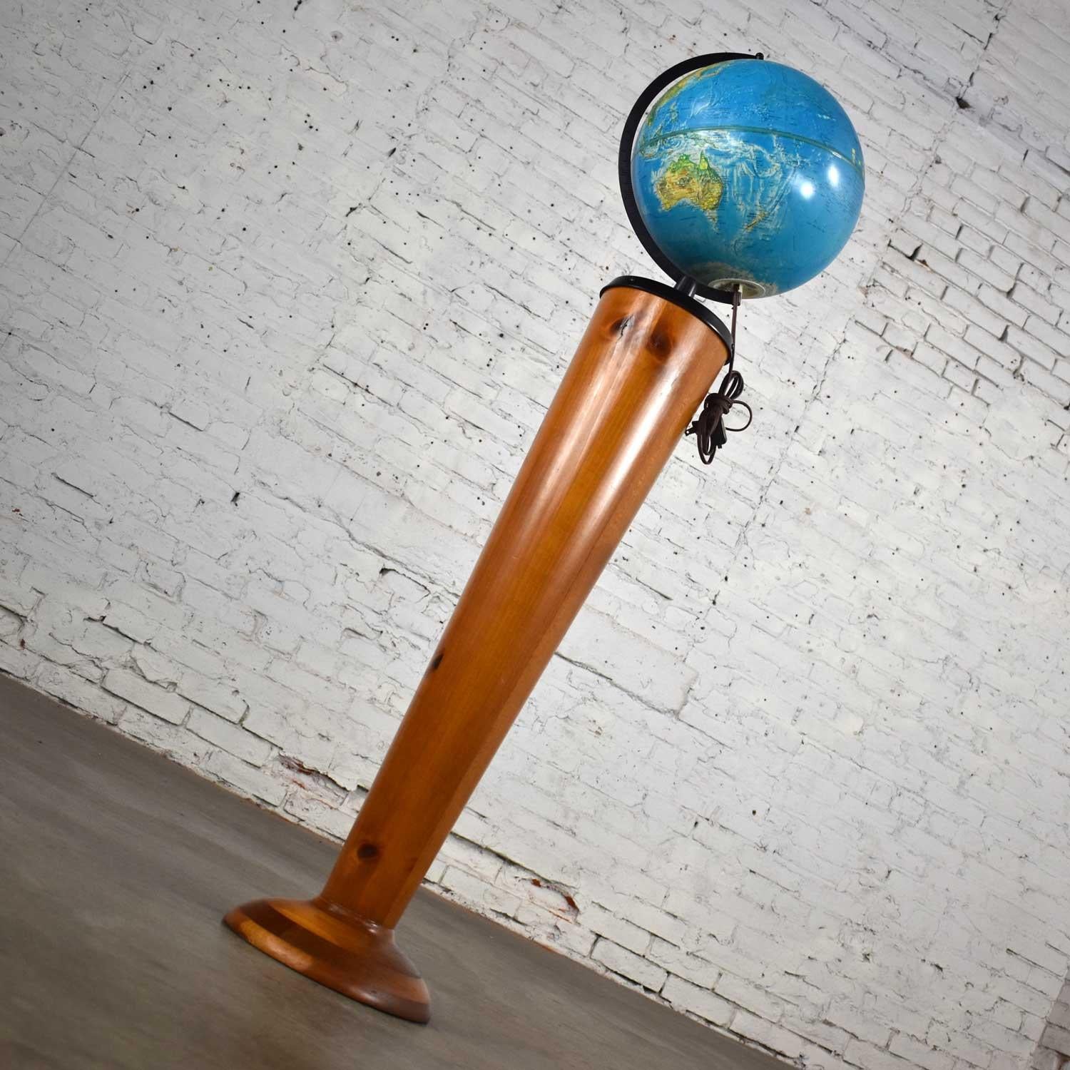 Mid-Century Modern MCM Repogle World Horizon Series Lighted World Globe on Custom Pine Stand For Sale