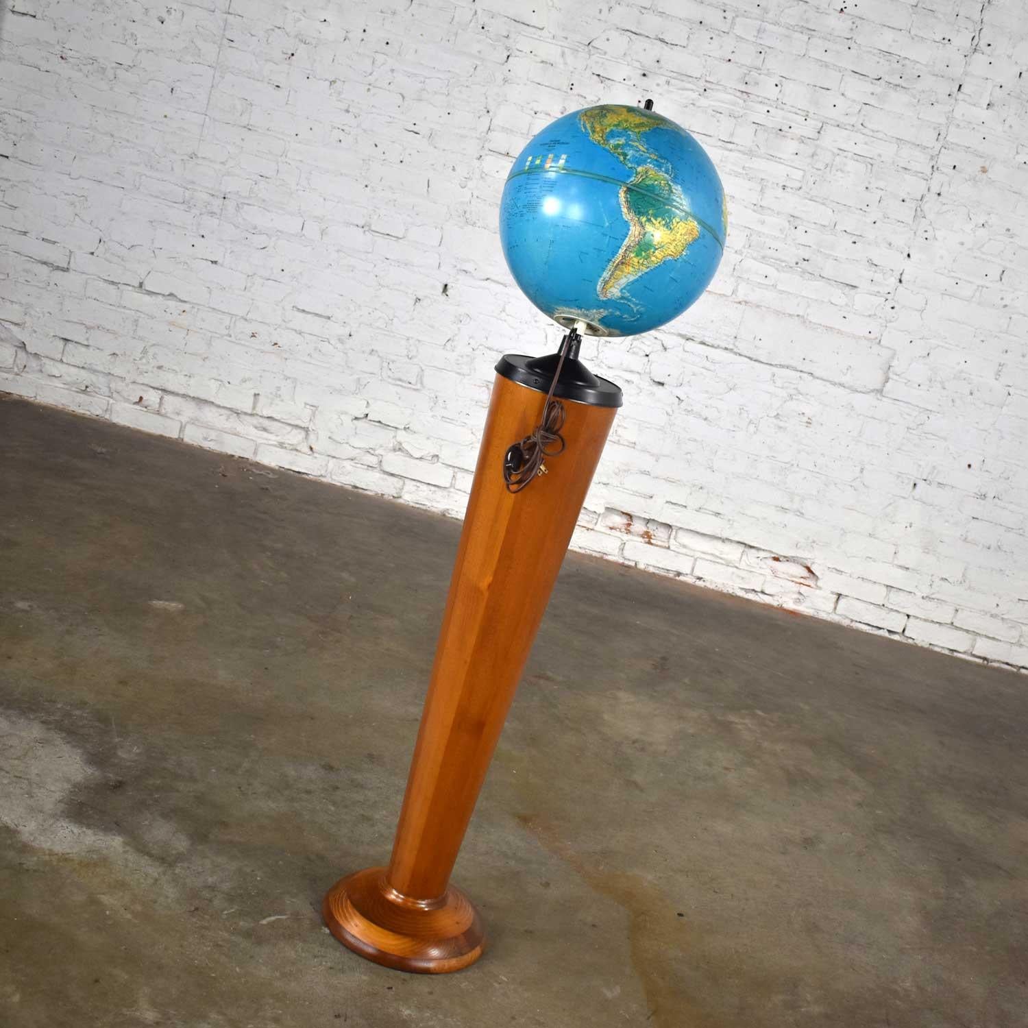 American MCM Repogle World Horizon Series Lighted World Globe on Custom Pine Stand For Sale