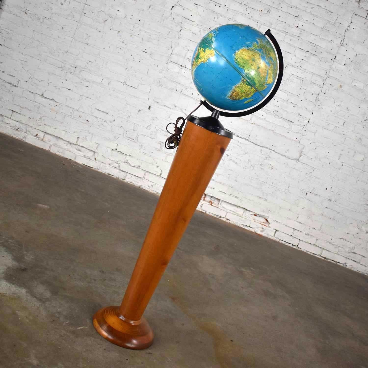 Turned MCM Repogle World Horizon Series Lighted World Globe on Custom Pine Stand For Sale