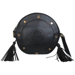 MCM Round Black Leather Cross Body Bag, 1990s