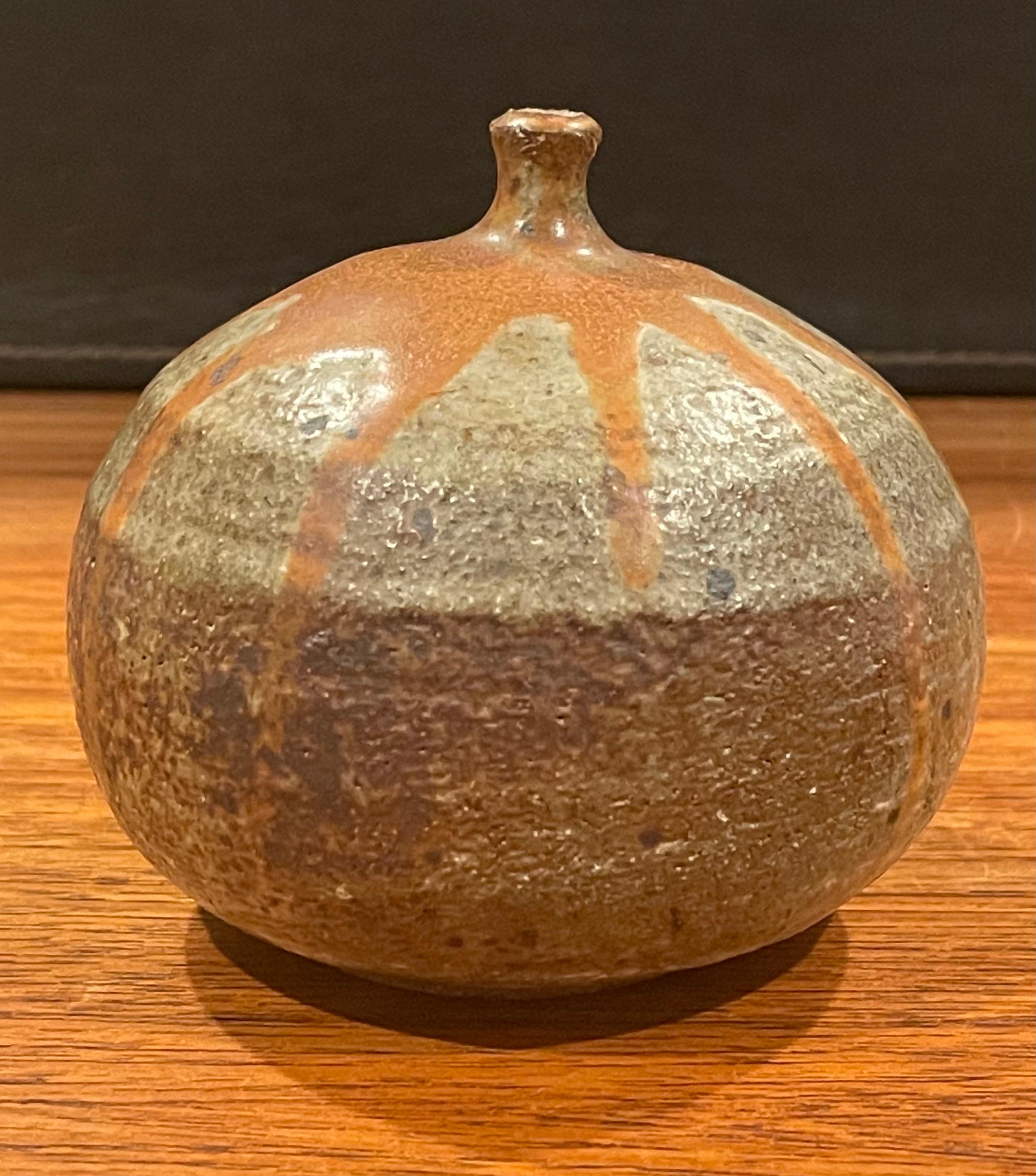 Mid-Century Modern MCM Round Earthenware Bud Vase For Sale