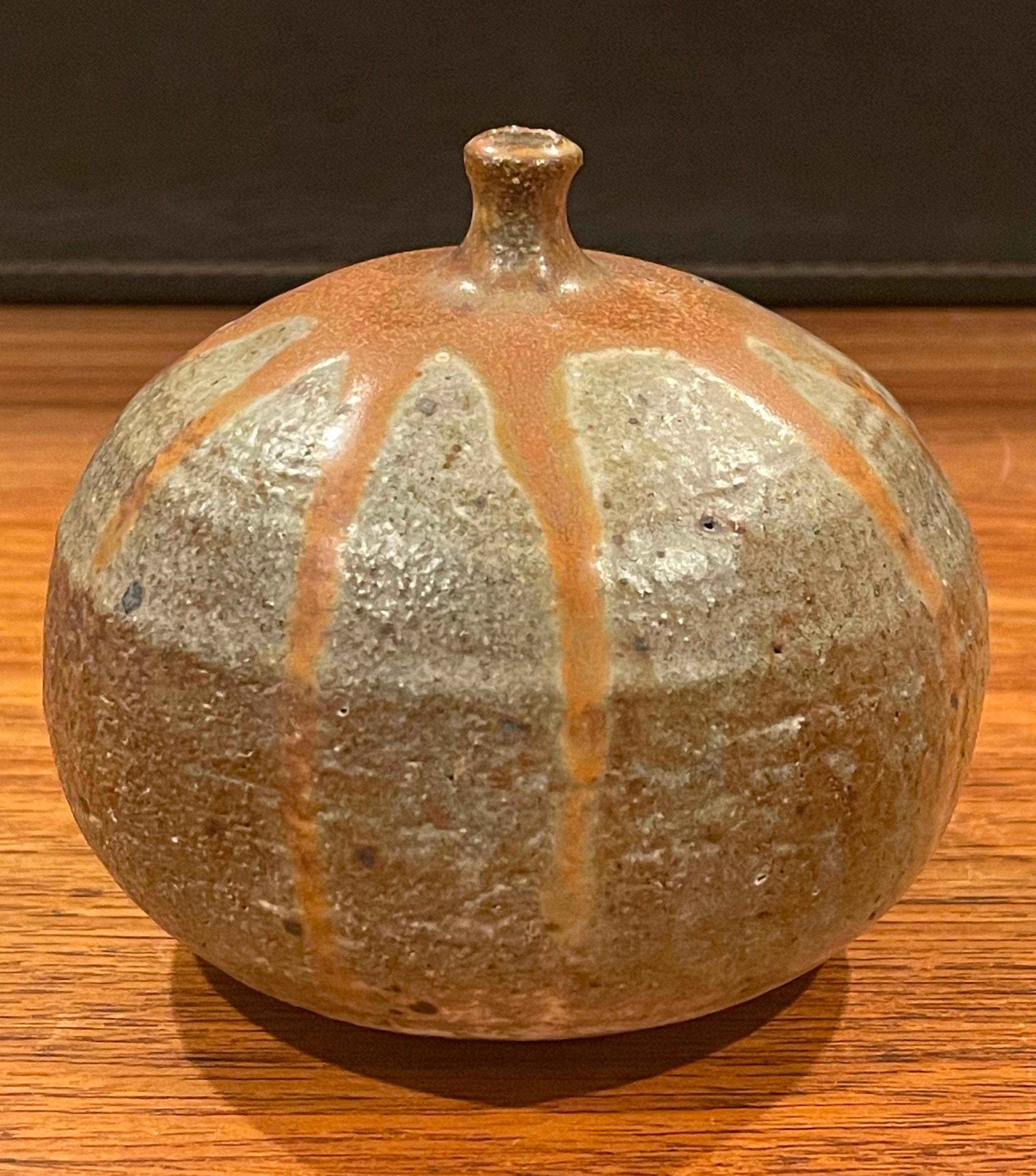 Hand-Crafted MCM Round Earthenware Bud Vase For Sale
