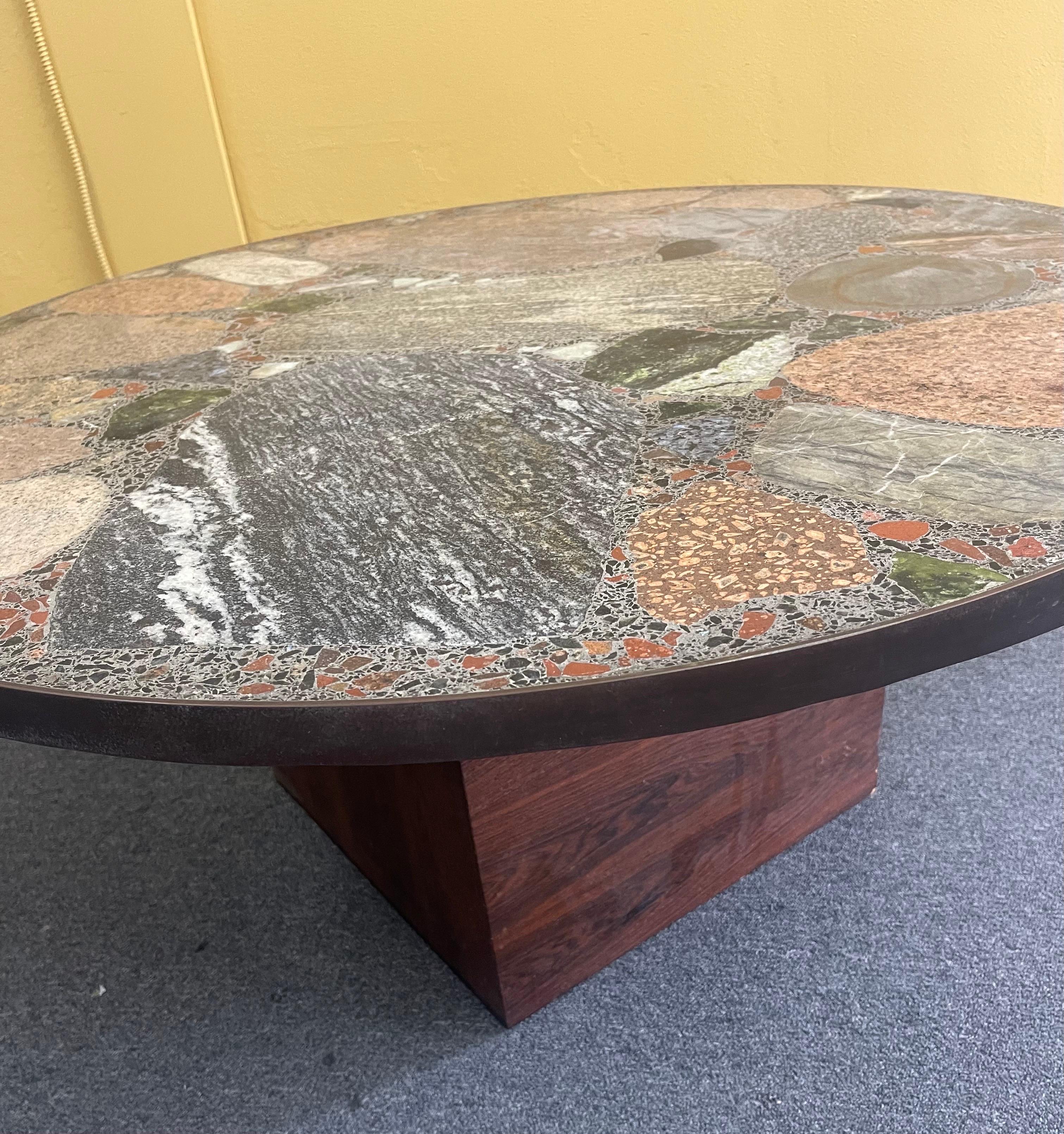 Polished MCM Round Terrazzo Top Coffee Table by Erling Viksjo for A.S. Conglo