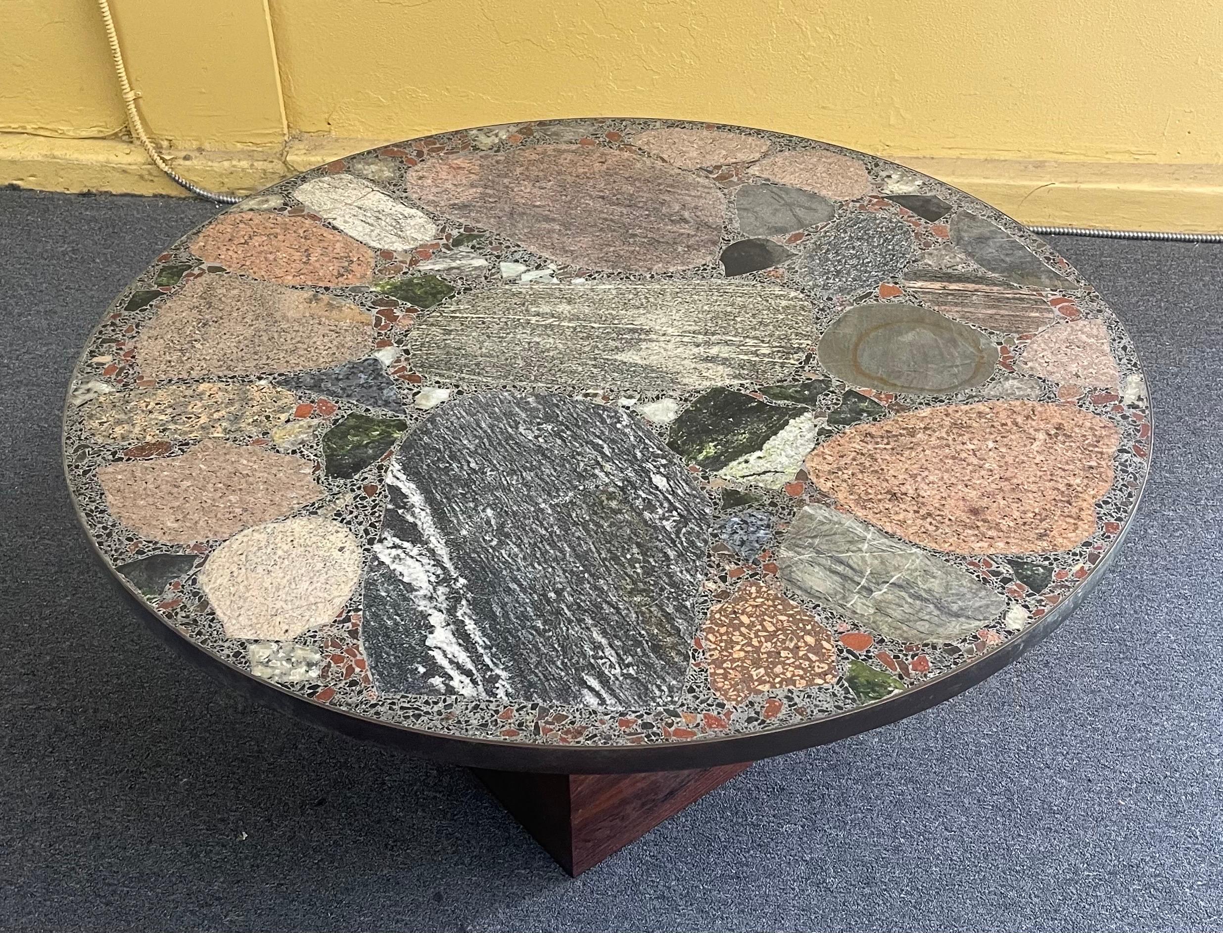 MCM Round Terrazzo Top Coffee Table by Erling Viksjo for A.S. Conglo In Good Condition In San Diego, CA