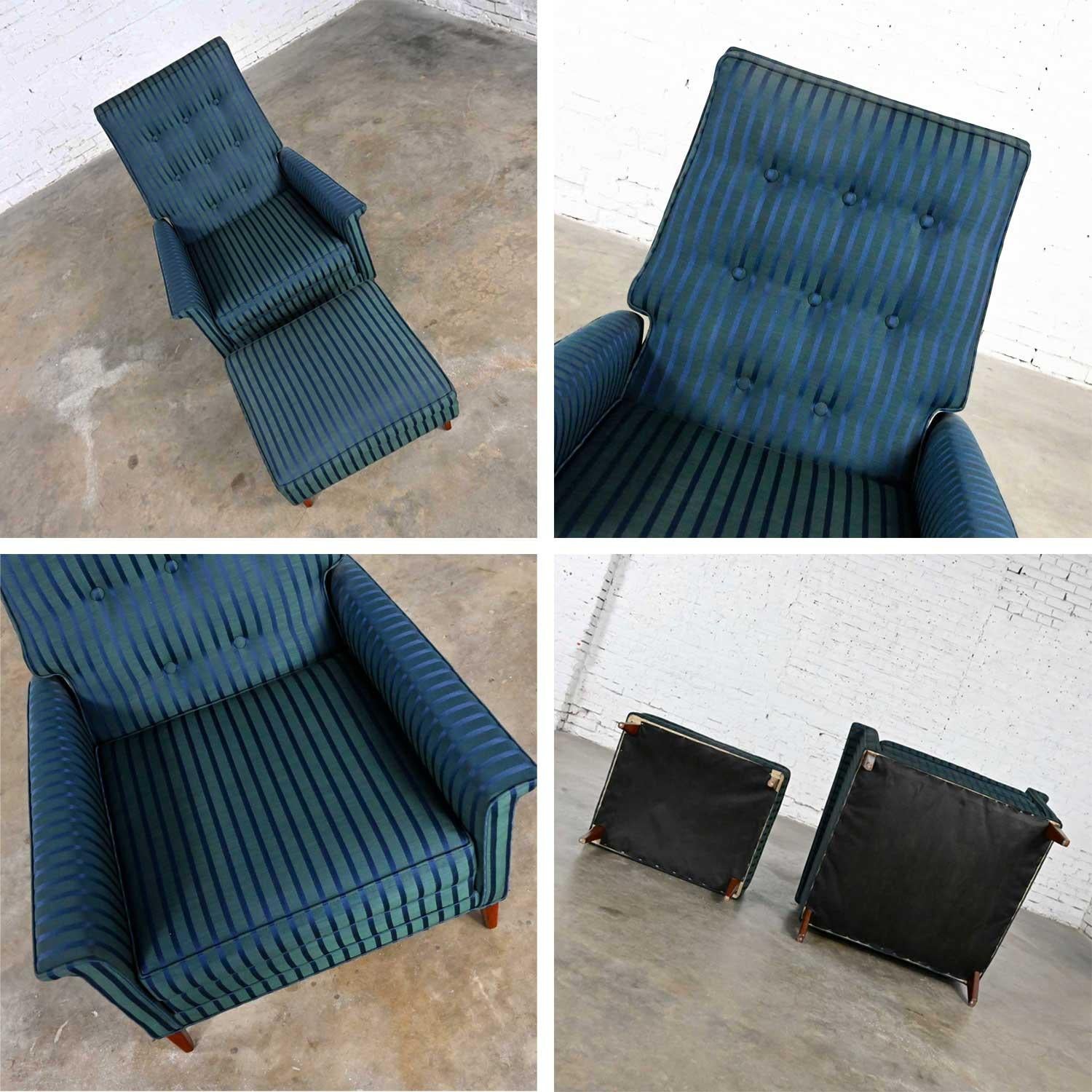 MCM Royal Blue & Blue Green Recliner & Ottoman Attributed to Selig Monroe Chair For Sale 2