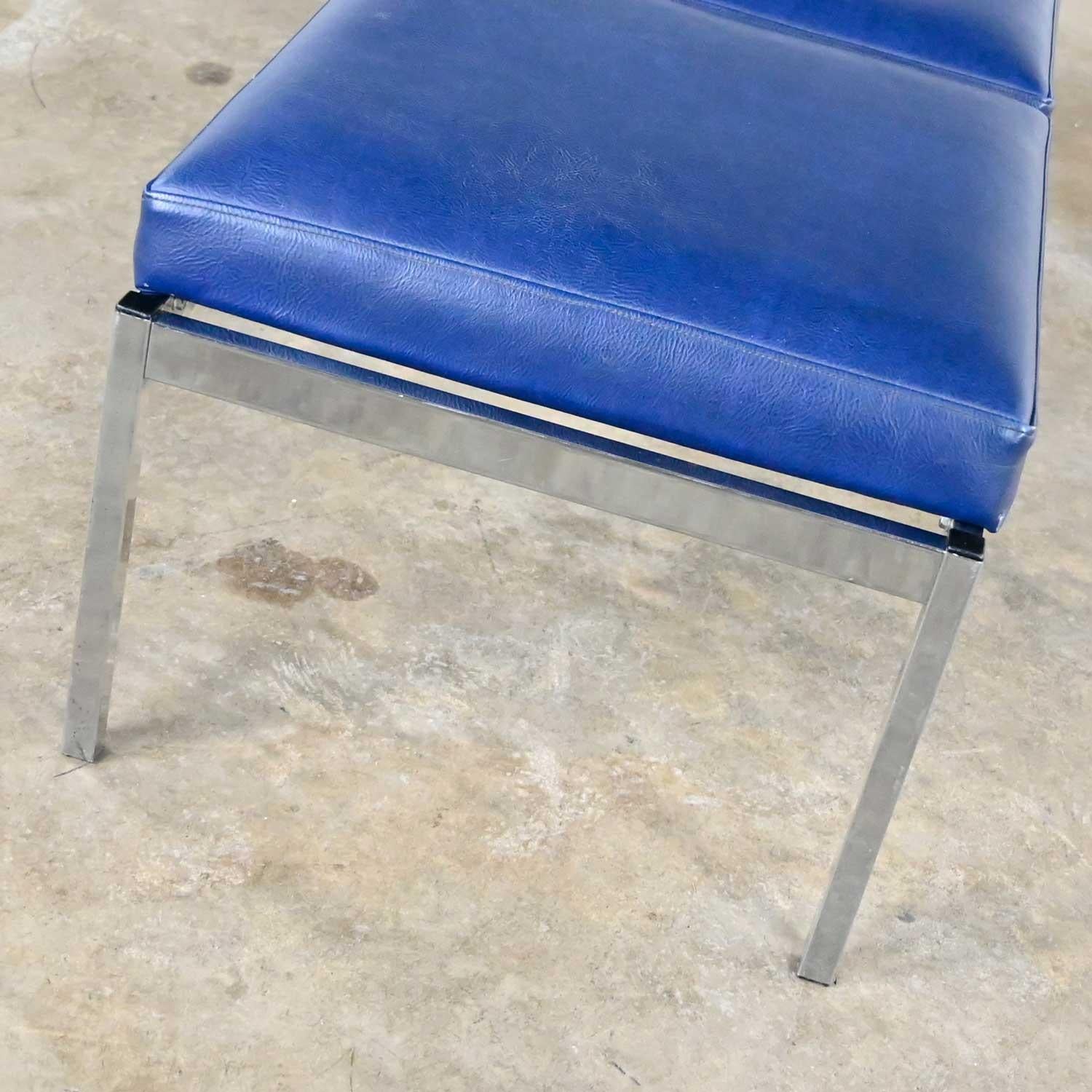 MCM Royal Blue Vinyl Chrome 3 Cushion Bench Globe Business Furn Style Steelcase 5