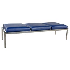 Used MCM Royal Blue Vinyl Chrome 3 Cushion Bench Globe Business Furn Style Steelcase