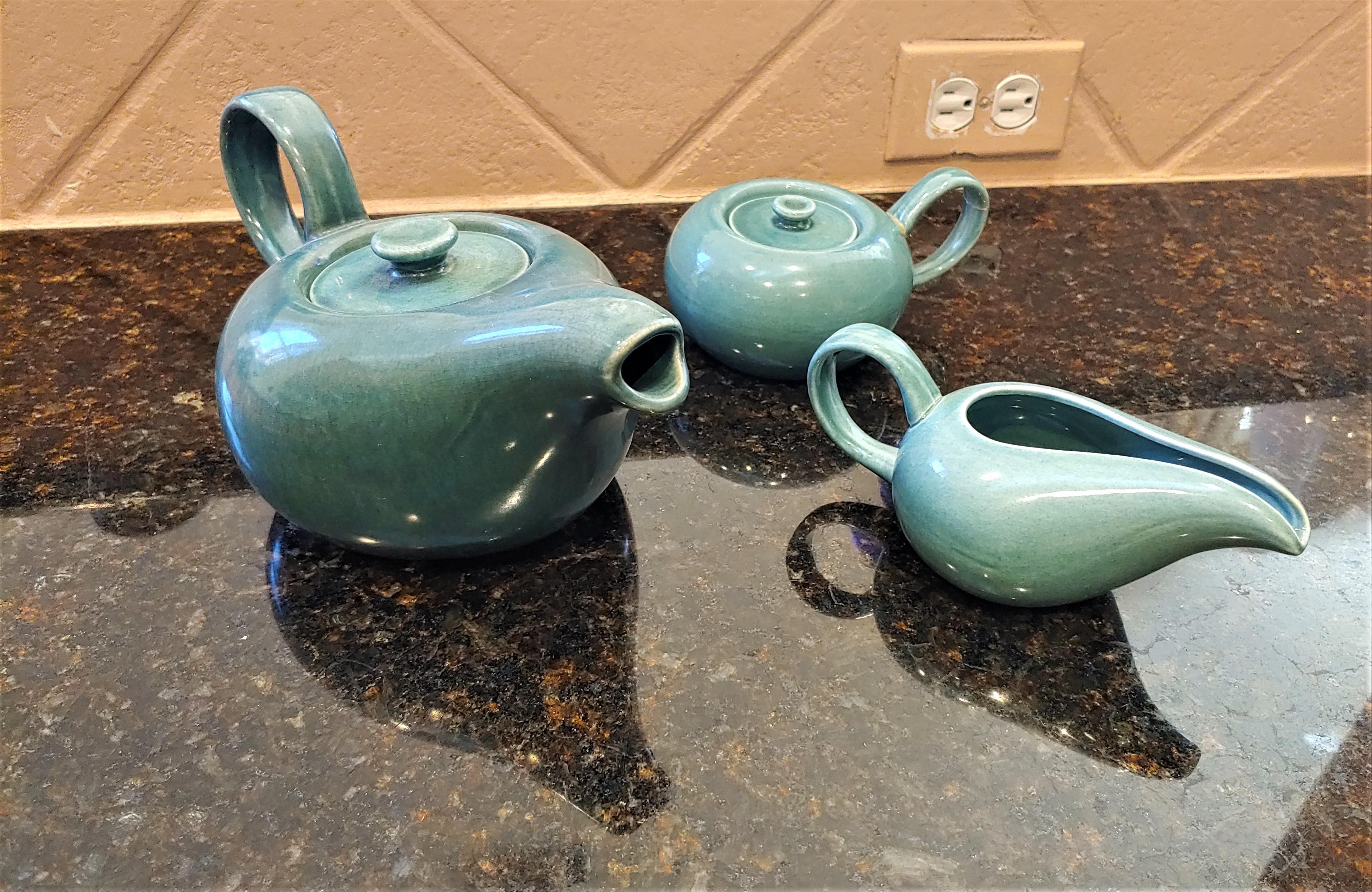 Mid-Century Modern MCM Russel Wright Tea Service in Robin's Egg Blue For Sale