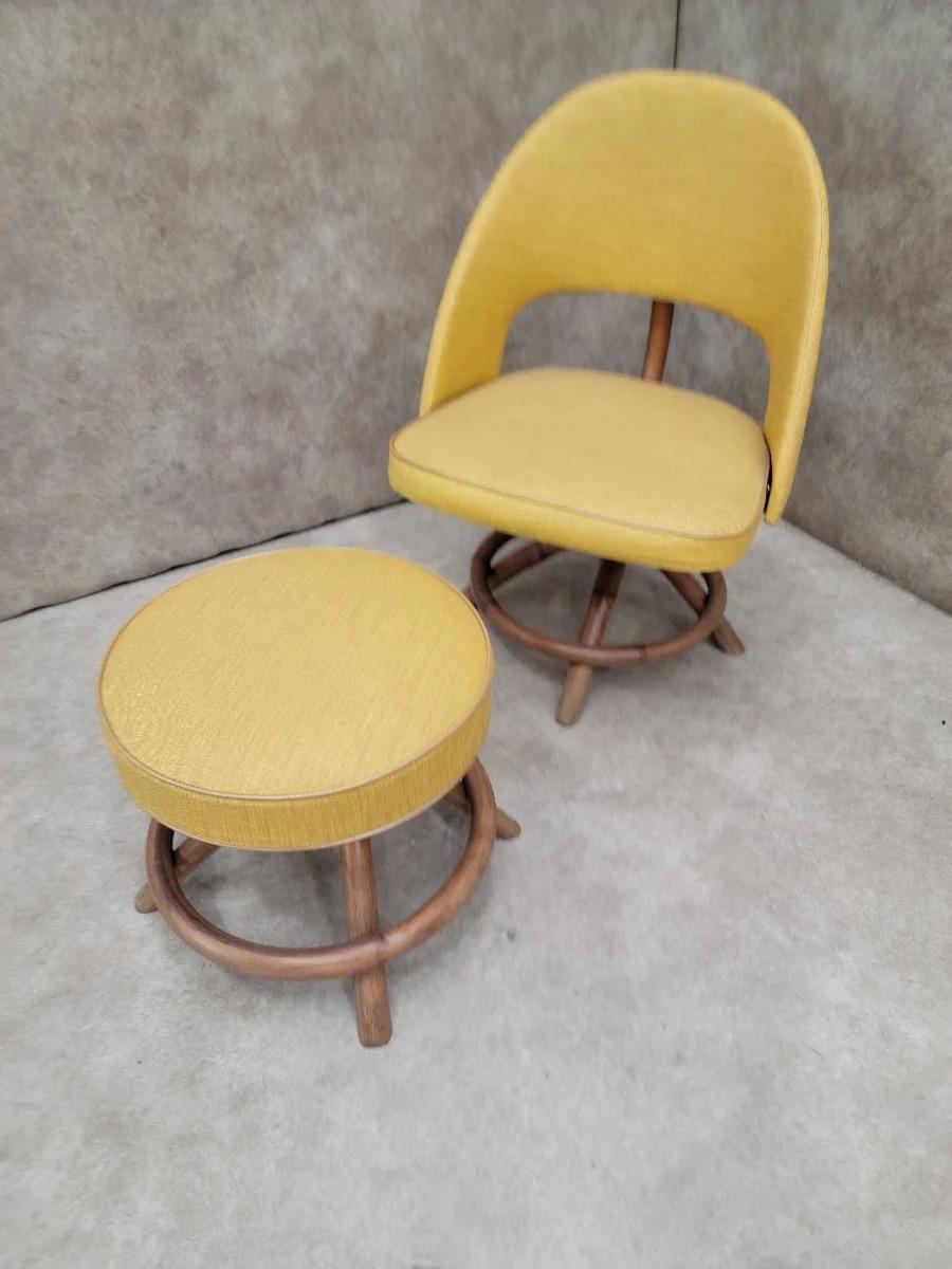 Ensemble 2 pièces - Chaise et ottoman pivotants en rotin de style Saarinen en vente 2