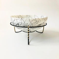 MCM Salad Bowl on Stand - Spaghetti Drizzle by Hazel Atlas