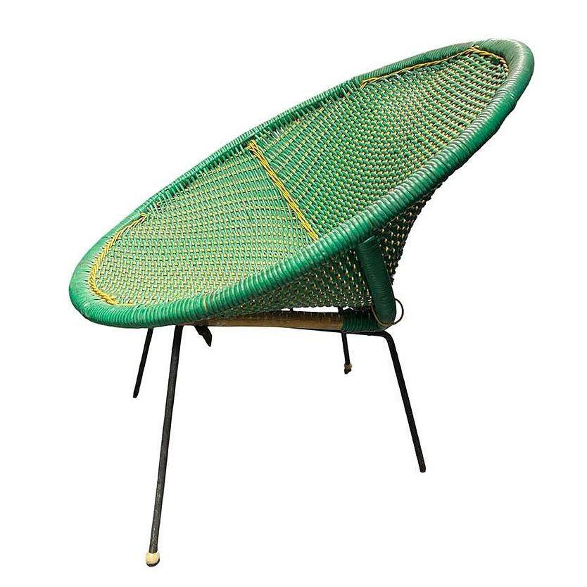 MCM Sam Avedon Styled Iron Outdoor/Patio Saucer Chair w/ Nylon Weaved Seat, Pair For Sale 1