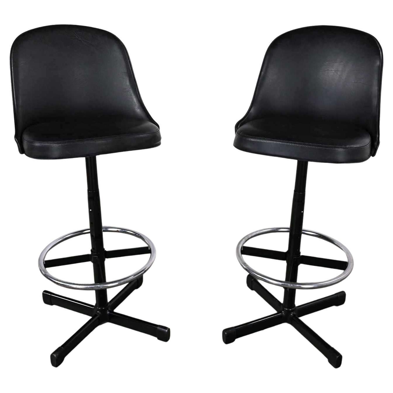 MCM Samsonite Black Vinyl Faux Leather & Chrome Bar or Counter Stools Adjustable