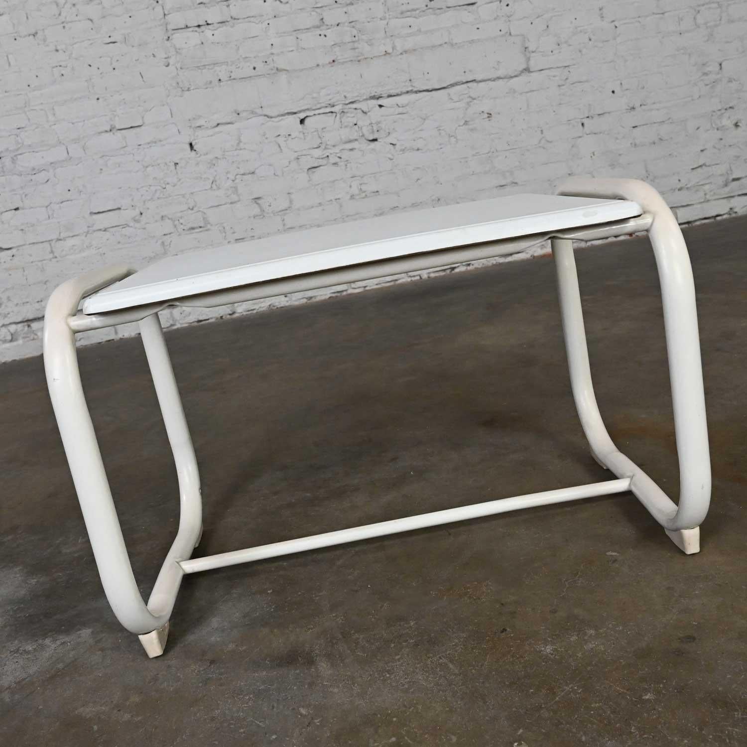 Mid-Century Modern MCM Samsonite Outdoor Accent Table with White Steel Base & Werzalit Top For Sale