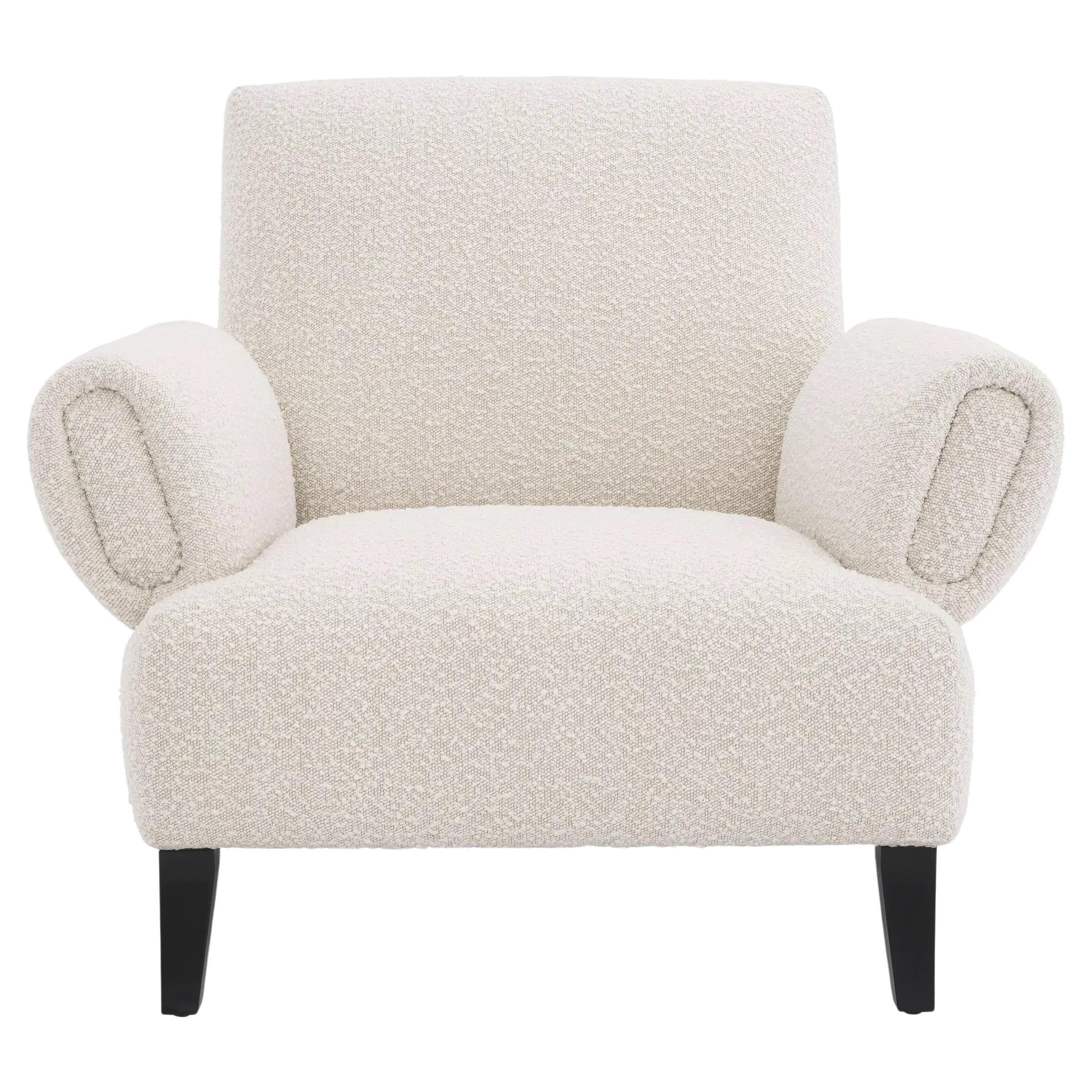 MCM Scandinavian Design Style Black Feet and Beige Bouclé Fabric Lounge Chair For Sale