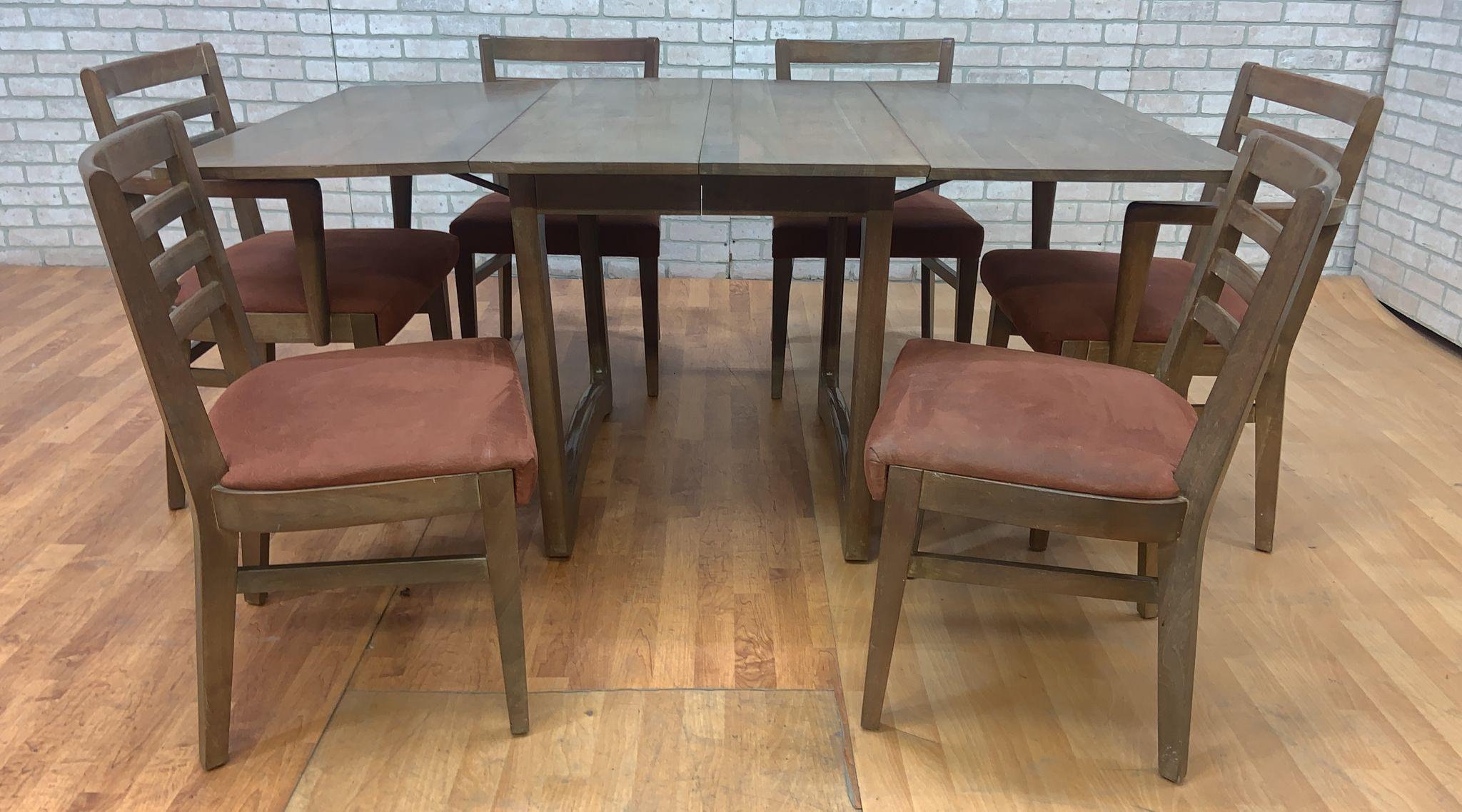 Late 20th Century MCM Scandinavian G-Plan Style Walnut Fold Down Dining Table and 6 Dining Chairs  For Sale