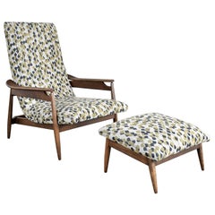 Vintage MCM Scandinavian Modern Style High Back Lounge Chair & Ottoman Attr Home Chair