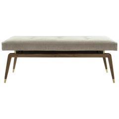 MCM Sculptural Brass Accented Walnut Bench
