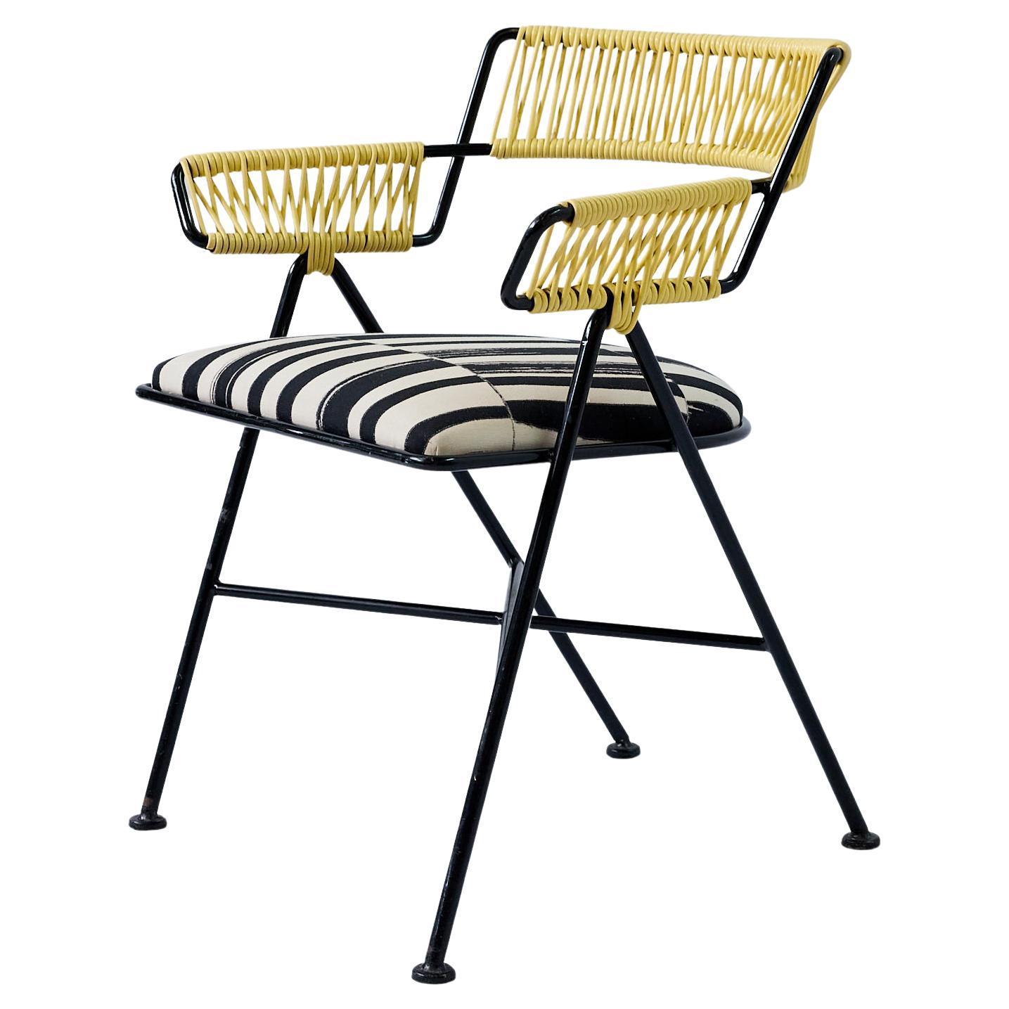 MCM Sculptural Wrought Iron Side Chair with Corded Backs and Arms