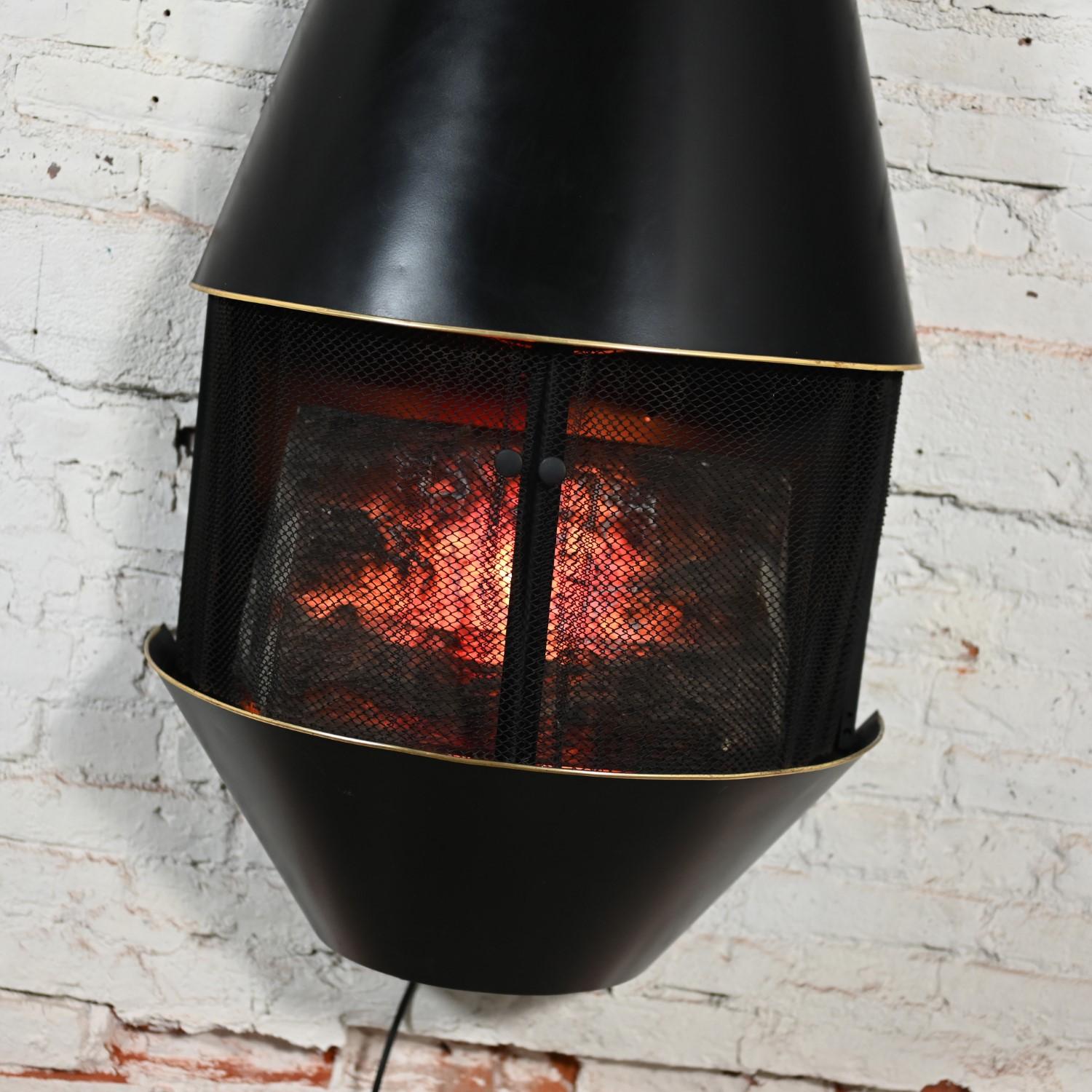 MCM Sears & Roebuck Electric Wall Fireplace Model 41152 Black & Brass Plate Trim 5