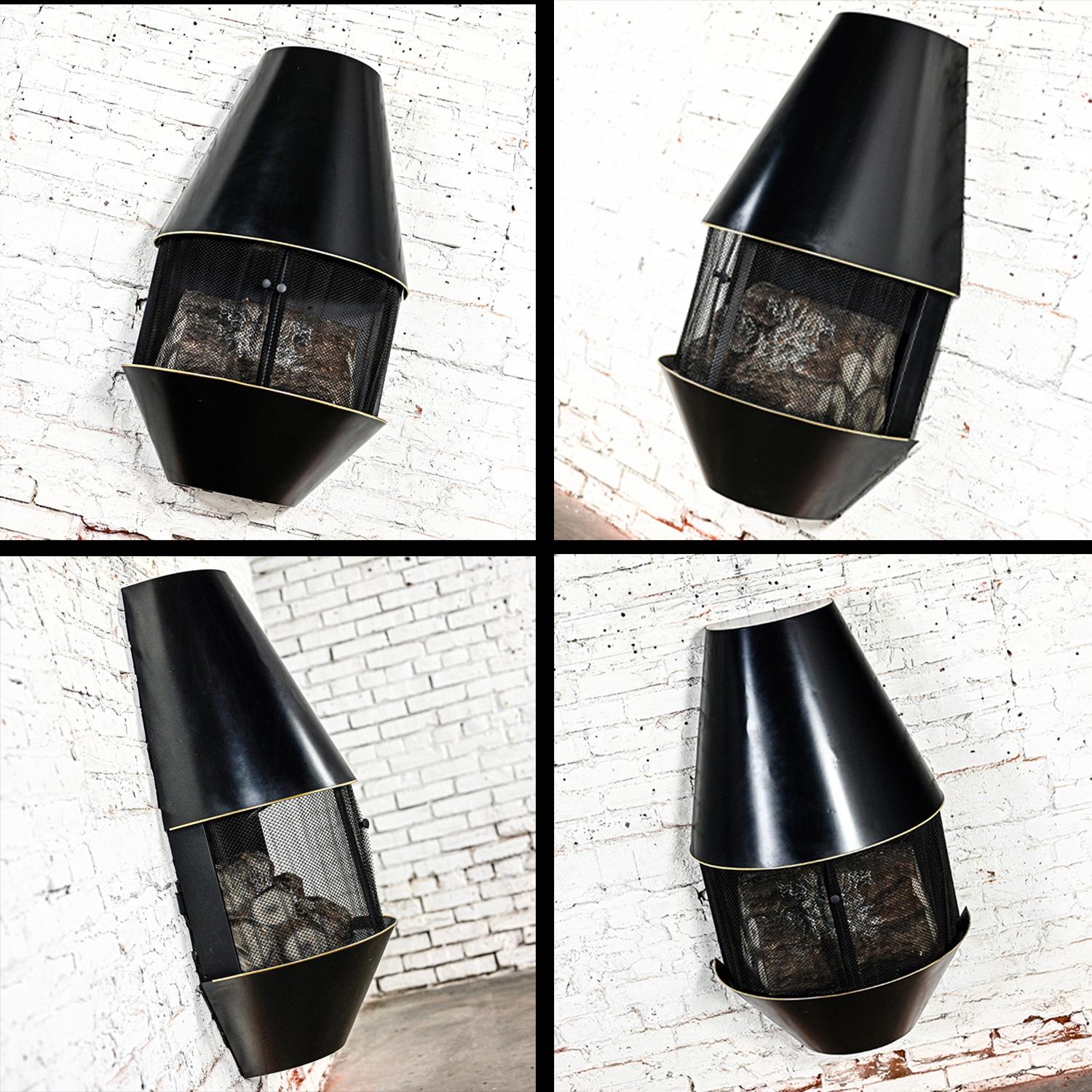 MCM Sears & Roebuck Electric Wall Fireplace Model 41152 Black & Brass Plate Trim 7