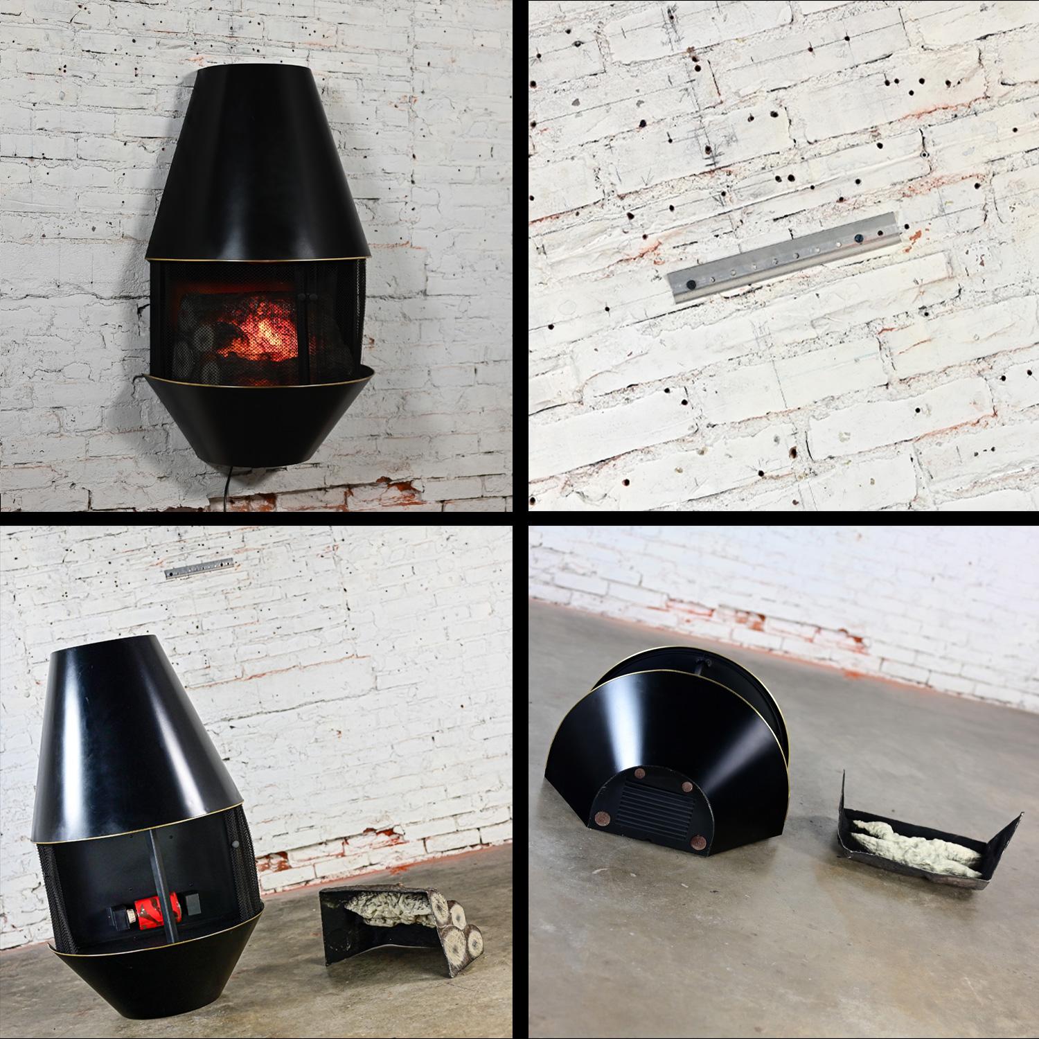 MCM Sears & Roebuck Electric Wall Fireplace Model 41152 Black & Brass Plate Trim 9
