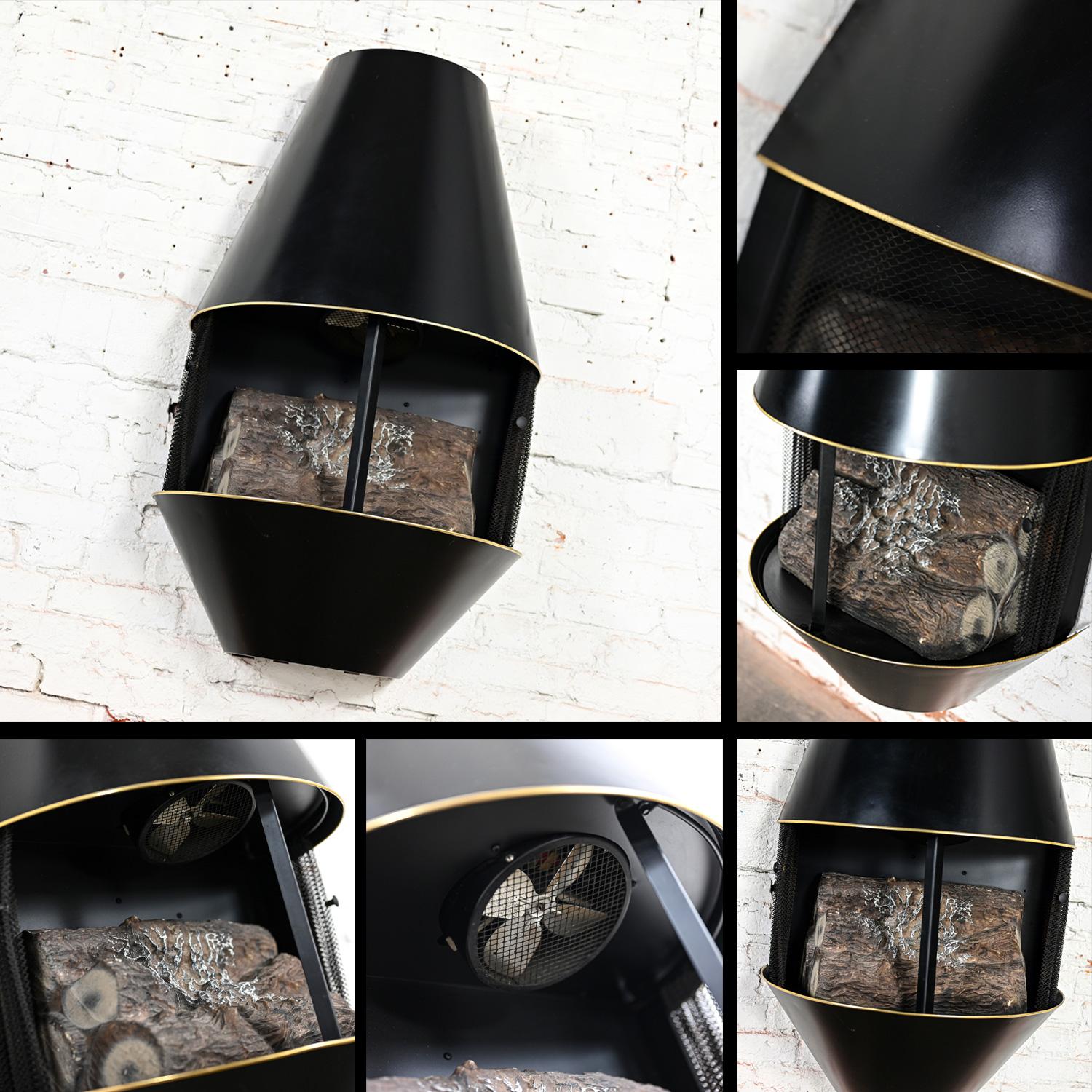 MCM Sears & Roebuck Electric Wall Fireplace Model 41152 Black & Brass Plate Trim 10