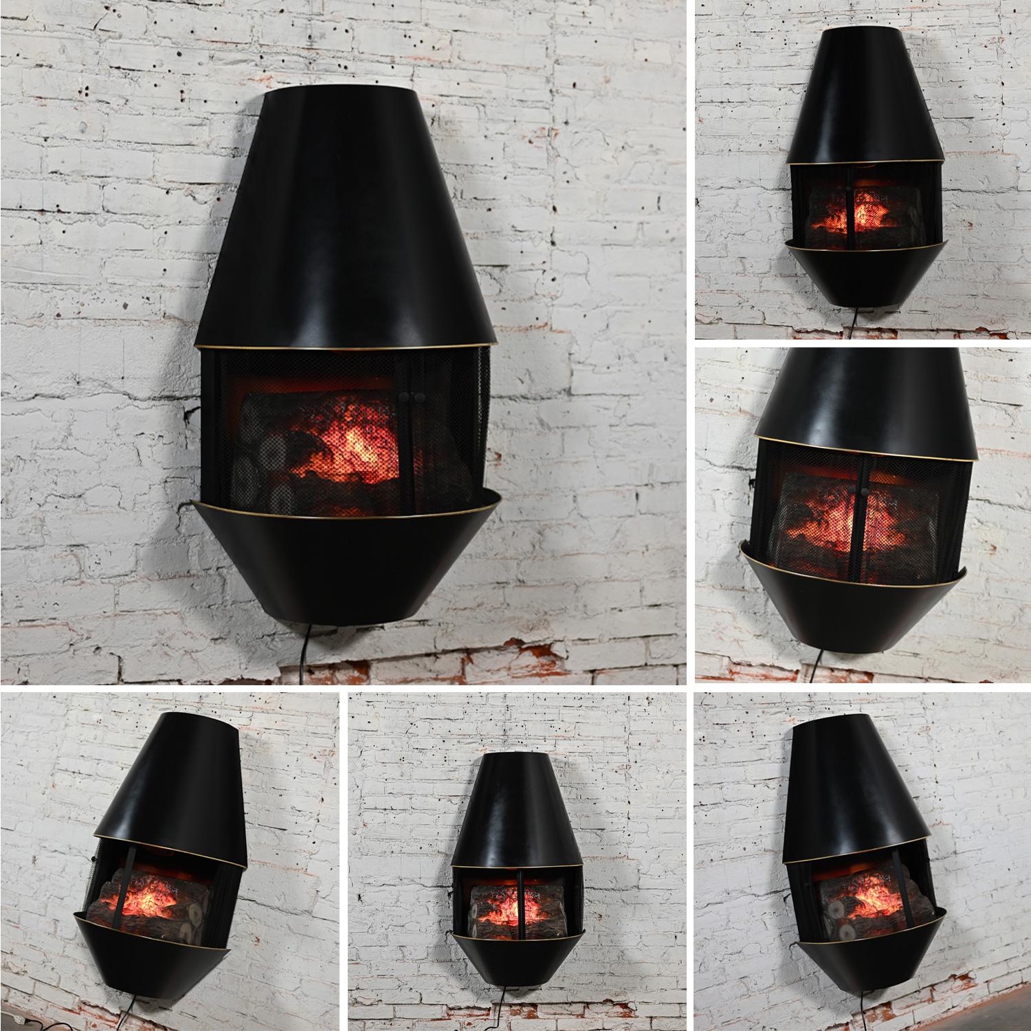 MCM Sears & Roebuck Electric Wall Fireplace Model 41152 Black & Brass Plate Trim 11