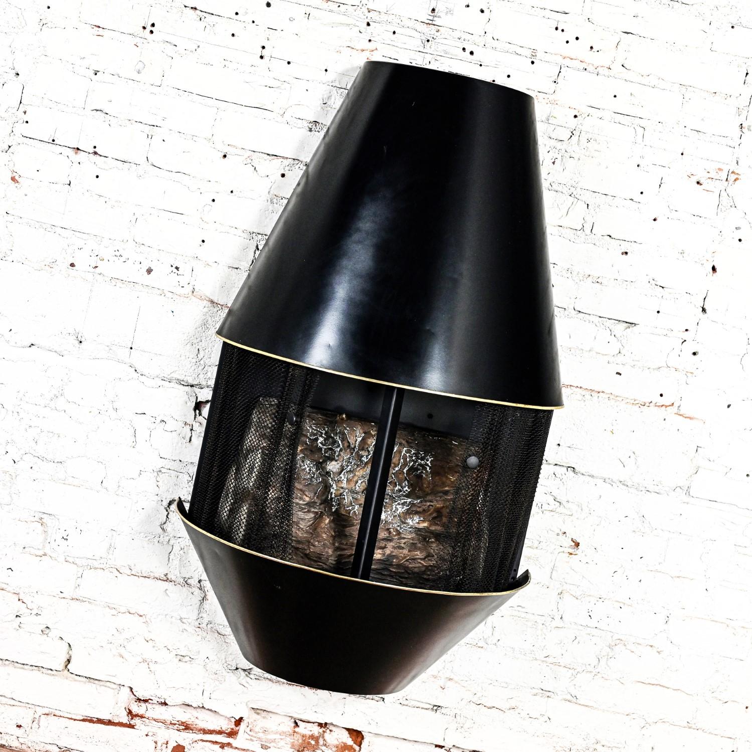 Mid-Century Modern MCM Sears & Roebuck Electric Wall Fireplace Model 41152 Black & Brass Plate Trim